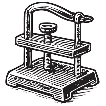 Vintage Bookbinding Press Screw Clamp Black and White Line Art Illustration Isolated