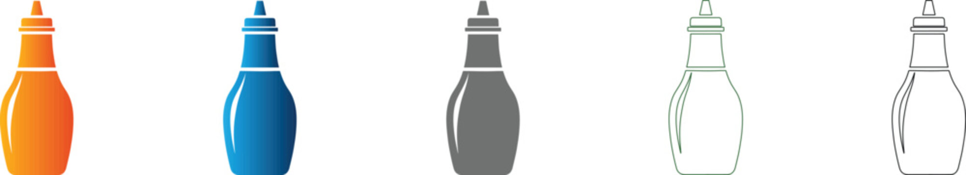 Sauce Bottle Flat Design Icon Set Vector Illustration for Food Condiment Packaging Interface