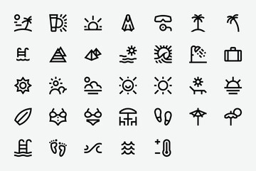 Vacation by the Sea Line Icon Set