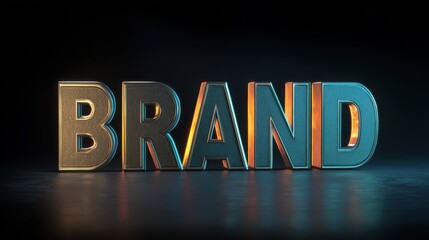 The Brand 3D Metallic Letters Against Dark Background With Neon Accent Lighting
