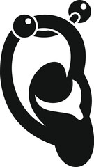 Obraz premium Human ear showing a cartilage piercing as a black silhouette icon