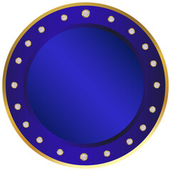 blue round button with metal frame