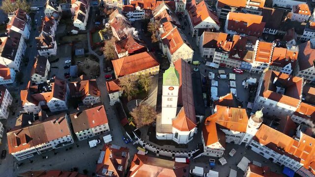 Aerial View of Wangen im Allg&auml;u Main Street and Market Square with Rathaus Tower
