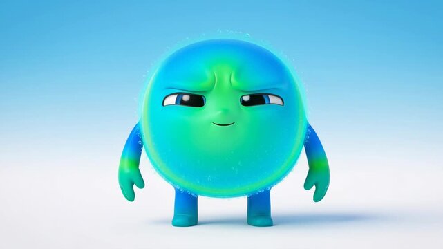 Cartoon character animation showing a suspicious expression and animated with cute style character design on gradient blue and white background