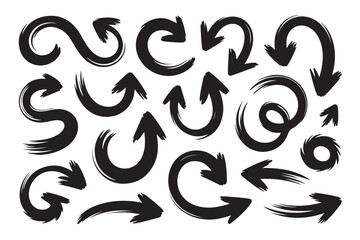 Various bold black brush stroke arrows, swirling pointers, and curved direction indicators for design
