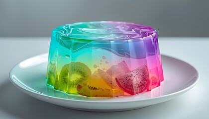 Vibrant Rainbow Jelly Mold Filled with Kiwi and Orange