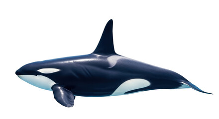 Isolated Orca swimming underwater, killer whale with distinctive black and white markings © Ari