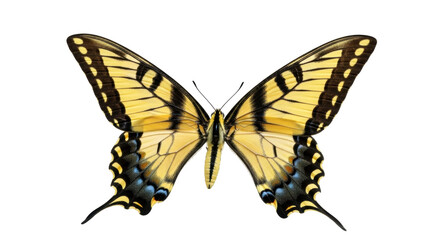 Isolated Eastern Tiger Swallowtail butterfly Papilio Glaucus wing pattern yellow black summer flying © Ari