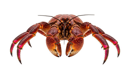 Isolated red reef crab is facing forward, detailed closeup, marine animal, arthropod, crustacean