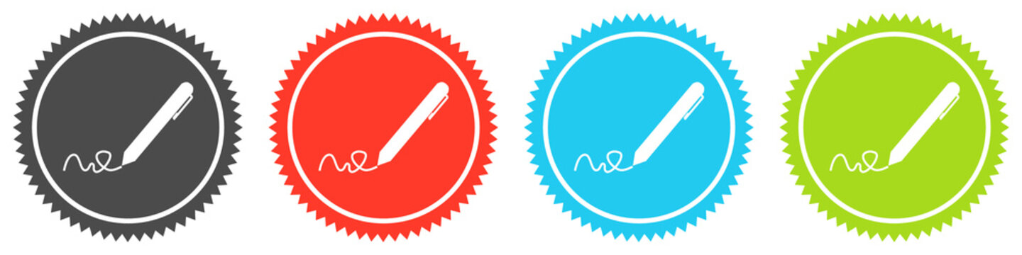 Icons auf 4 Buttons mit Zacken zeigen Stift, Schreiben oder Signatur