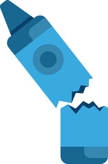 Blue crayon snapped in half, symbolizing damage to art supplies or childhood