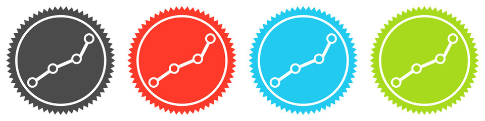 Icons auf 4 Buttons mit Zacken zeigen Kette, Chart oder Kurve © kebox