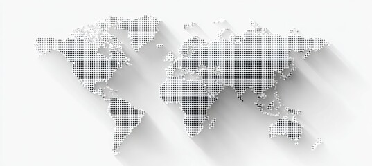 Fototapeta premium A world map comprised of tiny squares, in a minimalist style, casting a shadow on a white background