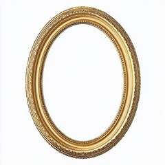 Obraz premium Ornate, oval, gold-toned picture frame isolated on a white background