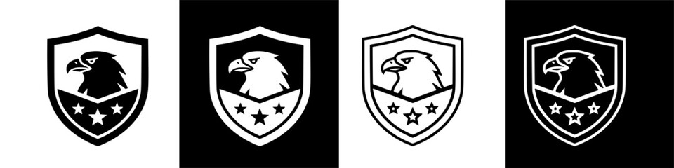 Bold Eagle Head Shield Emblem with Stars - Symbolic Graphic Design Element
