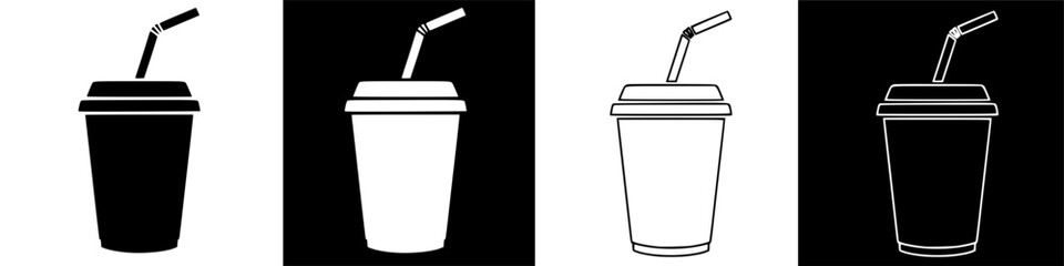 Minimalist disposable beverage cup with straw icon for take-away drinks