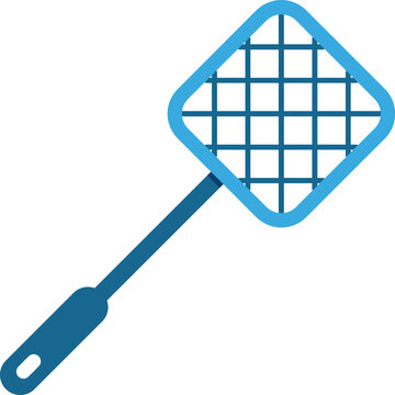 Minimal blue vector design of a fly swatter used for pest control and household cleaning tasks