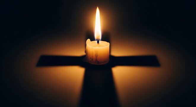 Christian easter sunday symbolism cross with lit candle representing resurrection hope