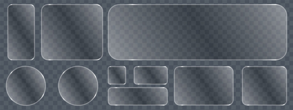 Liquid glass button interface, light frame banner set, mobile light frame glass tech set, glowing PNG banners futuristic, web vector frames.