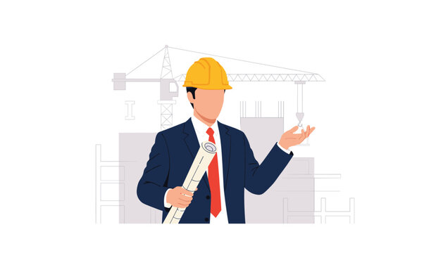 Professional construction manager with blueprint at building site