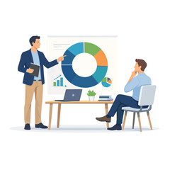 Business presentation with analytical charts and graphs