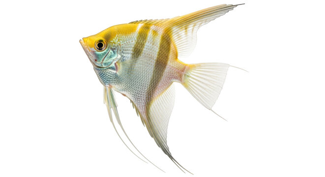 Isolated Aquarium Fish, Angelfish with Long Fins, Pet, Freshwater, Yellow and Silver