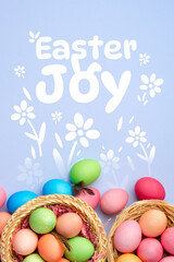 Fototapeta premium Happy Easter celebration with colorful eggs and decorations in a cheerful setting