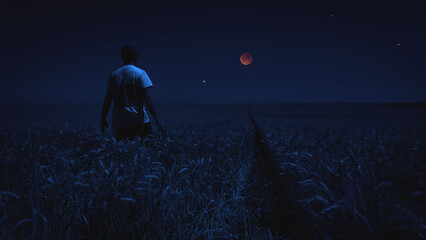 Amateur astronomer observing stars, planets, Moon eclipse and other celestial objects. © astrosystem