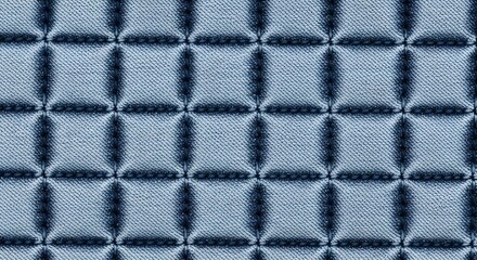 Naklejka premium Quilted denim texture with a repeating grid pattern, showcasing the weave of the fabric and soft blue tones for a cozy background.