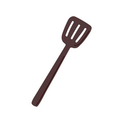 Plastic spatula. Slotted perforated kitchen tool, cooking utensil for turning. Kitchenware, culinary accessory, turner. Flat cartoon graphic vector illustration isolated on white background