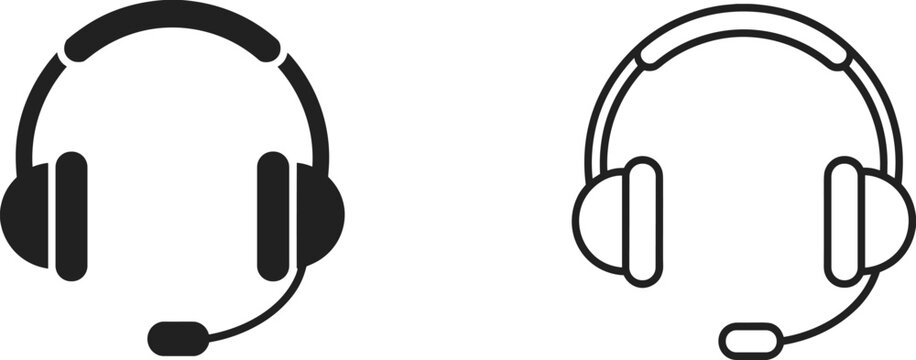 Two Headset Icons One Solid Black and One Outline Style headphones microphone