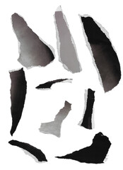Ombre Grey Dark Real Hand Torn Paper Pieces of various Shapes with Ripped Edges © Lowfii