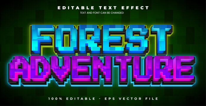 Forest Adventure Video Games pixel editable text effect in modern trend style