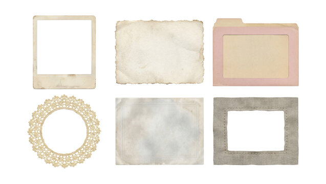 Vintage stationery backgroundless frames illustrations set.