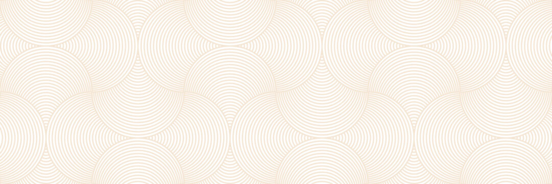 Warm neutral beige light scallop shells ogee seamless elegant vector pattern banner background