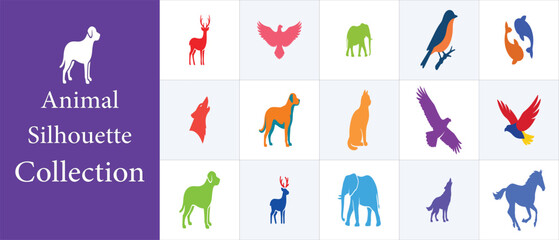Colorful animal silhouette collection for graphic design web marketing and branding elements