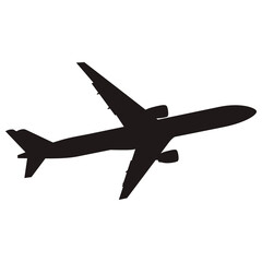 Obraz premium Airplane silhouette icon, aircraft transport symbol, aviation travel vector illustration