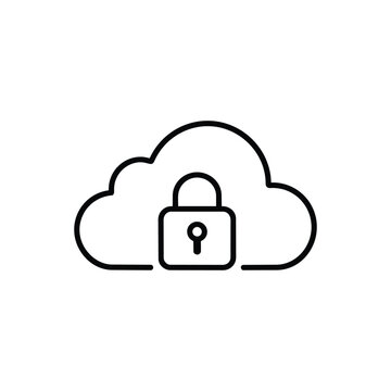 Secure cloud services icon simple black and white vector illustration of cloud computing data protection and online storage security