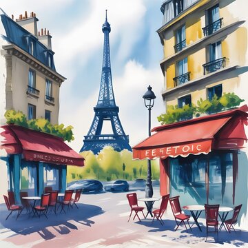 Charming parisian street scene with eiffel tower in the background