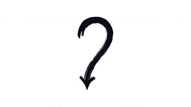 Curved question mark arrow bold thick stroke animation. Rounded top and sharp downward pointing. Visual query. Expressive grunge marker highlight pointer 4K video motion. Animated ink rough direction