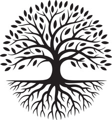 Obraz premium Black vector tree, leafs and roots