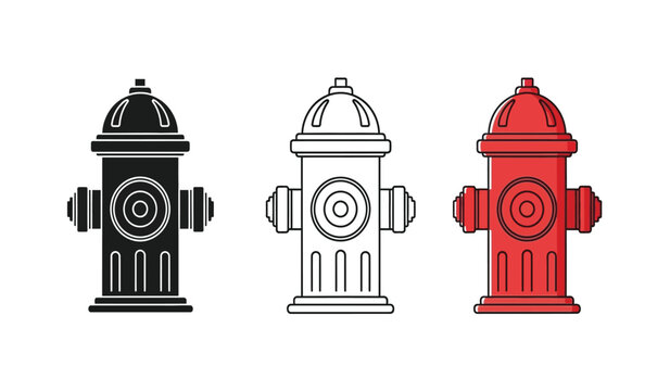 Three fire hydrants in black, white, and red colors
