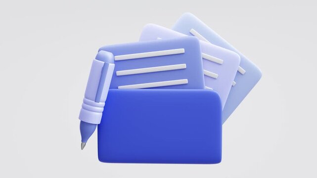3d paper sheet and folder for management multimedia file motion animation