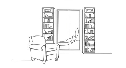 Armchair and Bookshelves in Room. © bagus