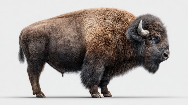 Majestic American bison stands powerfully against a clean, neutral background in a studio setting