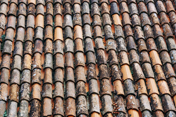 Roof tiles cover a building in a traditional style observed in a quiet area