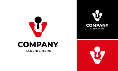 Executive tie search find job successful businessman vector logo design concept, Creative letter V recruitment marketing minimalist logo design