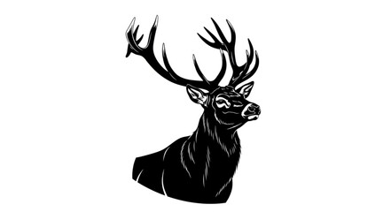 Black and White Deer Illustration.