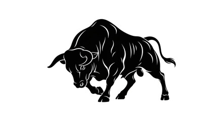 Black Bull Charging Forward Illustration.