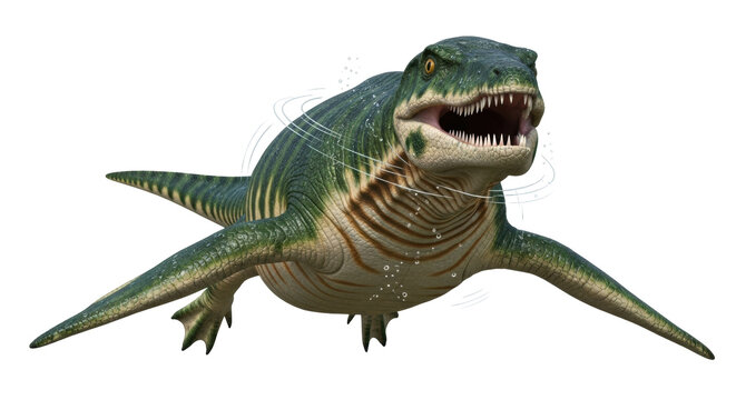 Isolated Prehistoric Plesiosaur, Aquatic Carnivore with Open Mouth, Sea Monster Paleontology